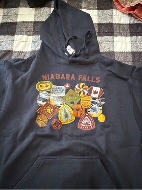 Niagara Falls Navy Graphic Hoodie with Travel Patch Design